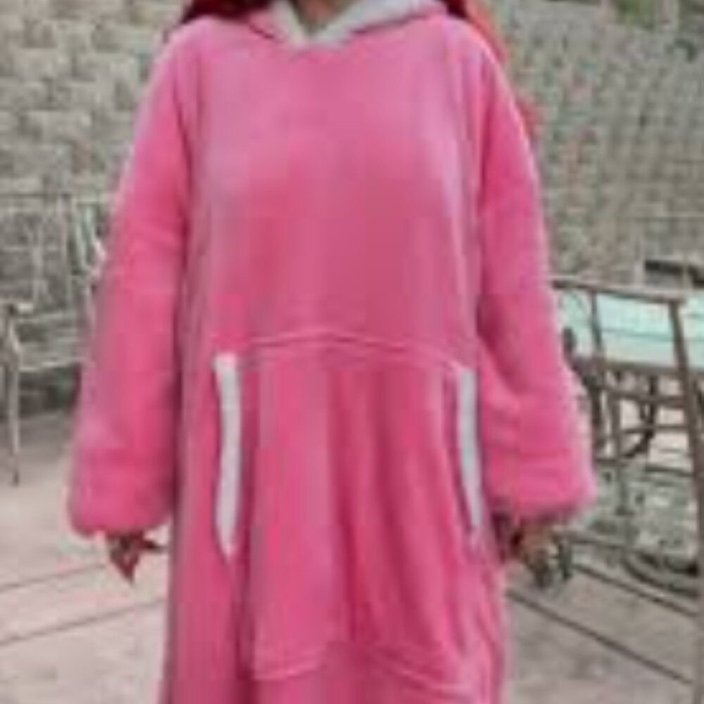 yescool Women Oversized Flannel Sherpa Wearable Blanket Hoodie Pink One Size